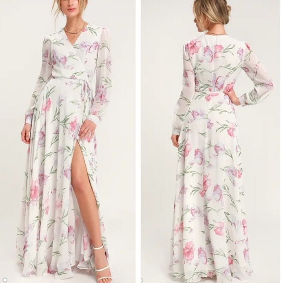 white floral wrap maxi dress